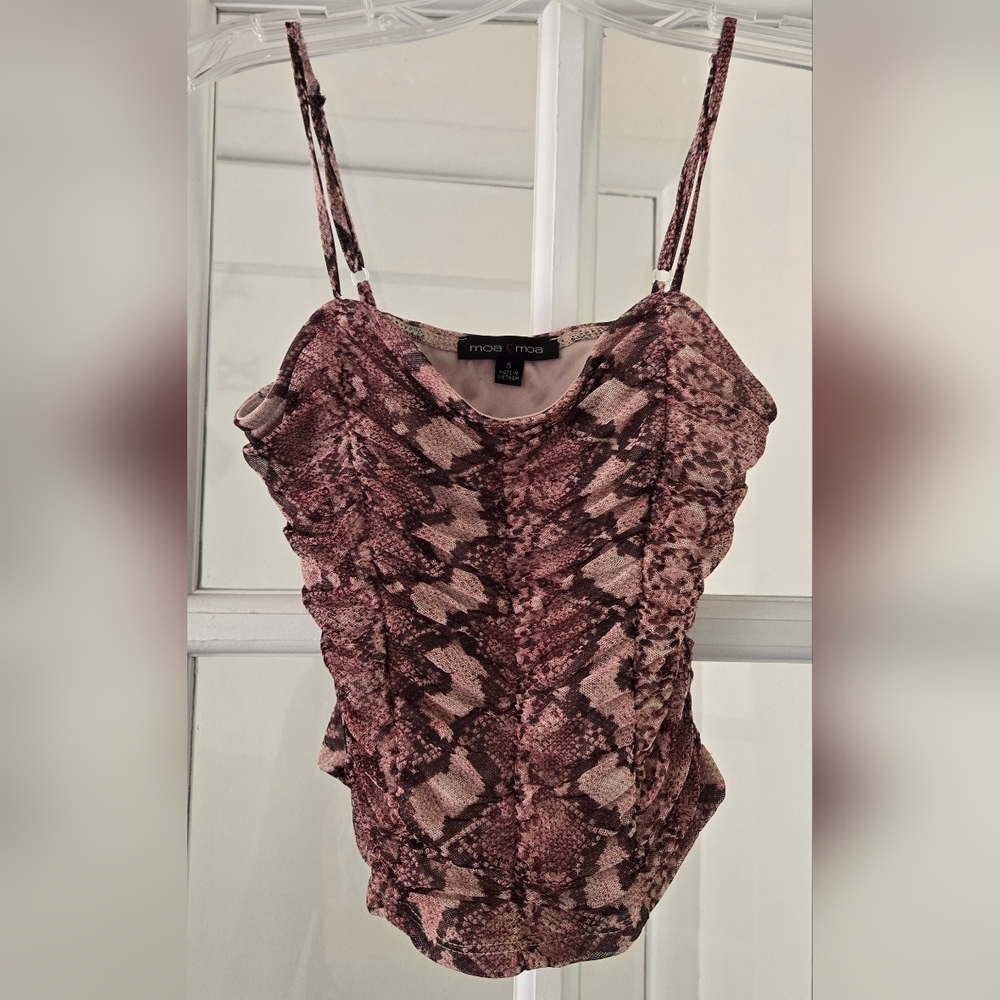Moa Moa Womens Cami Top Size Small Sleeveless Snakeskin Pullover Shirt Pink